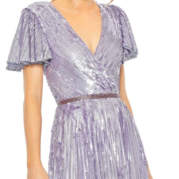 MAC DUGGAL 5637 FLORAL SEQUINS FLOUNCE V-NECK LILAC GOWN sz 6 - Picture 4 of 9